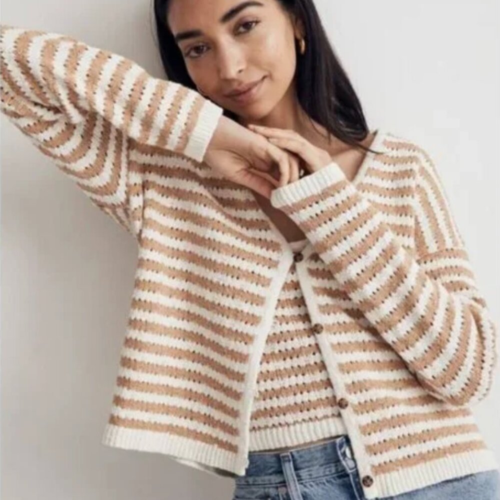 Madewell Open Stitch Cardigan Sweater and Tank Set - Striped